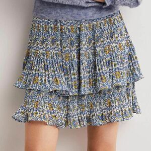 Boden Plisse Mini Skirt Blue Floral Size 8